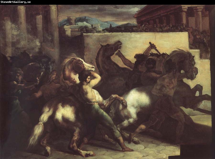 Theodore   Gericault The race of the wild horses